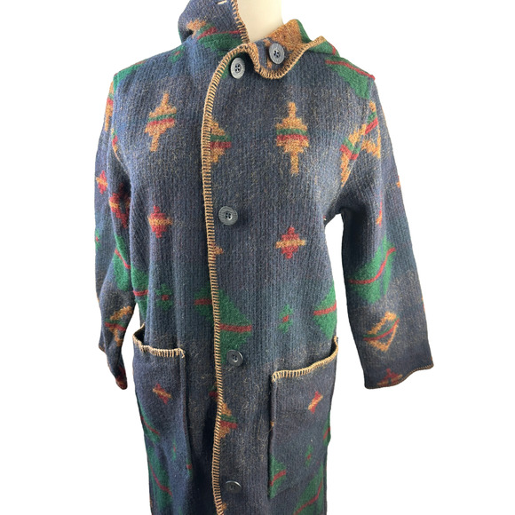 Woolrich Southwest Wool Reversible Long Hooded Blanket Coat Duster Small H14206 - Picture 11 of 16